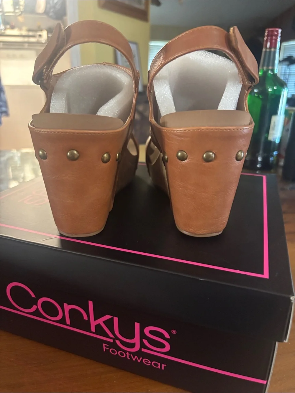 Corkys Cognac Wedge Sandals with Stud Details Tiffanee 9